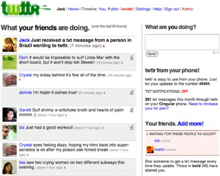 Figure 3 : La première page publique pour « Twtter » (Twitter) en 2006